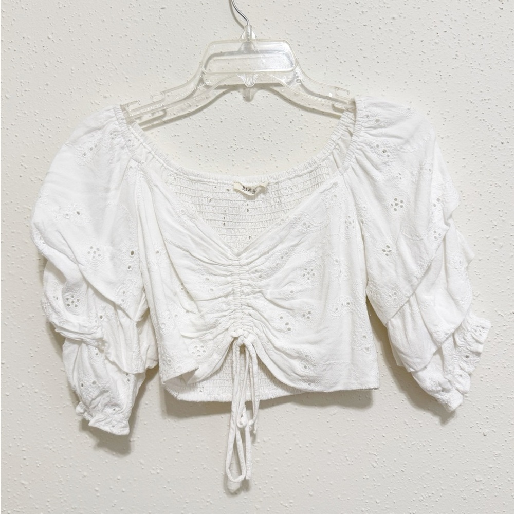ILLA ILLA White Eyelet Ruched Crop Top